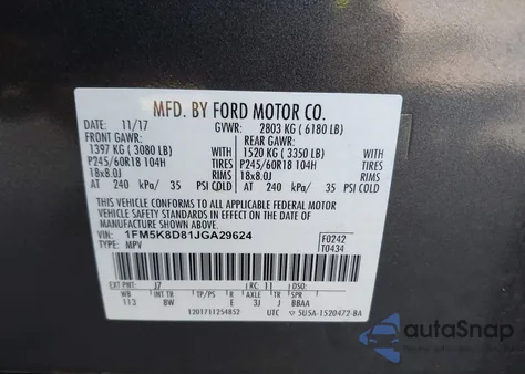 2018 Ford Explorer Xlt из США, поврежденный, VIN 1FM5K8D81JGA29624